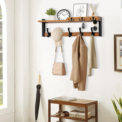 dreampossible 4 in 1 Coat Rack Wall Mount with Shelf, Coat Hooks 25.2" Entryway Coat Hanger with Key Hooks and Mail Holder, Wall Hooks with Shelf, Hat Rack for Wall Key Holder Mail Organizer