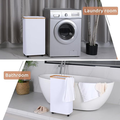 Slim Laundry Basket with Wheels, Narrow Hampers