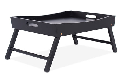 BIRDROCK HOME Wood Bed Tray for Eating | TV Tray with Folding Legs | Wide Breakfast Serving Lap Desk with Sides & Handles | Laptop Table | Foldable Study Writing Table | Adjustable Food Tray | Black