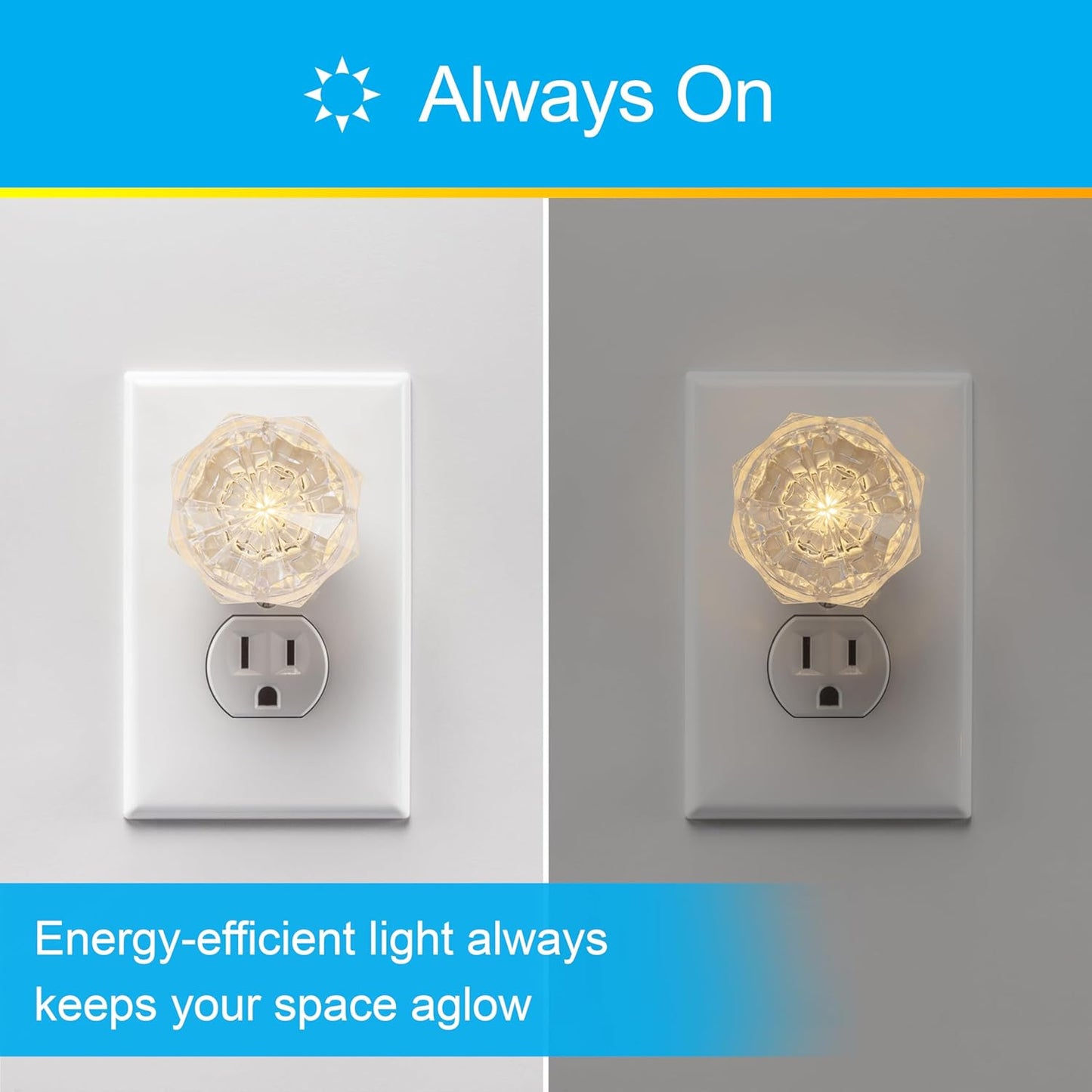 GE SleepLite Jewel LED Night Light, Plug-in, Always on, Amber, UL-Certified, Energy Efficient, Ideal Nightlight for Bedroom, Bathroom, Nursery, Hallway, Kitchen, 11286, 2 Pack