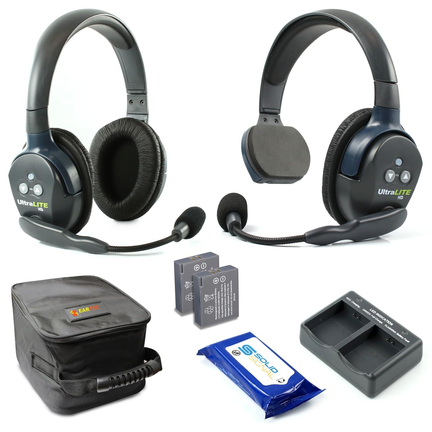 Eartec UL4S Ultralite Full Duplex Wireless Headset Communication for 4 Users - 4 Single Ear Headsets with SolidSignal Cleaning Wipes Bundle