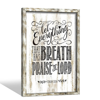 Inspirational Bible Verses Wall Art: Wooden Christian Signs Framed Print Decor Religious Scripture Artwork Psalm 150-6 Lord Quotes Picture for Bedroom Living Room Home