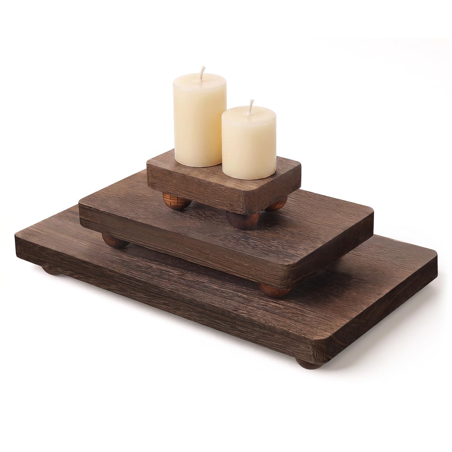 BotleFlow 3 Pcs Wooden Risers for Display Wood Pedestal Stand Wood Riser Display Pedestal Stand Square Wooden-Pedestal Holder for Decor Home Kitchen,3 Sizes(12 x 6.7, 8 x 4.7, 4 * 2.8 in,Brown)