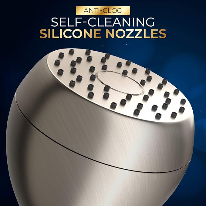 High Pressure Shower Head - Powerful Deluxe Bathroom Showerhead with Strong Spray Stream and Small Silicone Nozzles - Universal Fit Works with High and Low Water Flow Showers (Brushed Nickel)-1.8 GPM
