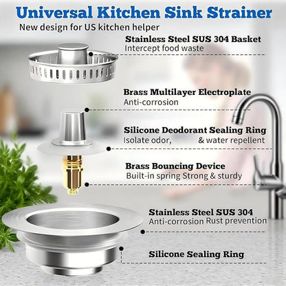 2Count 3-in-1 Kitchen Sink Drain Strainer & Stopper