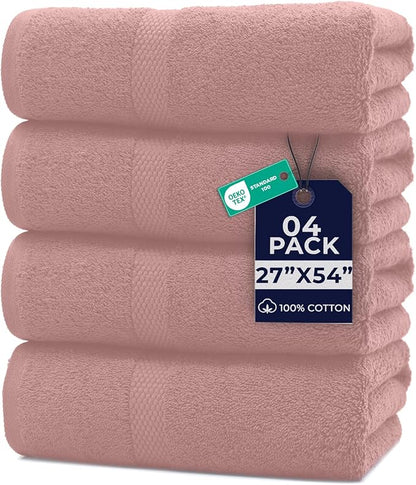 DAN RIVER Bath Towels Set of 4, 27 x 54 Inches, 100% Cotton, Larger & Lighter