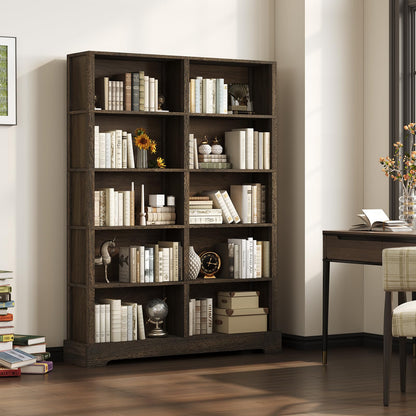 TVU 5-Tier Wood Book Shelf, 47" Wide Large Bookcase and Bookshelf, 64" Tall Bookcase with Storage, Freestanding Wood Display Book Shelves for Living Room, Home Office, Walnut