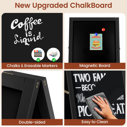 Chezerra A Frame Chalkboard Sign, 40"x20" Extra Large Sidewalk Chalk Board, Wooden Standing ChalkBoards Set with Markers, Double-Sided Magnetic Blackboard for Cafés, Weddings, Party Guide, Black