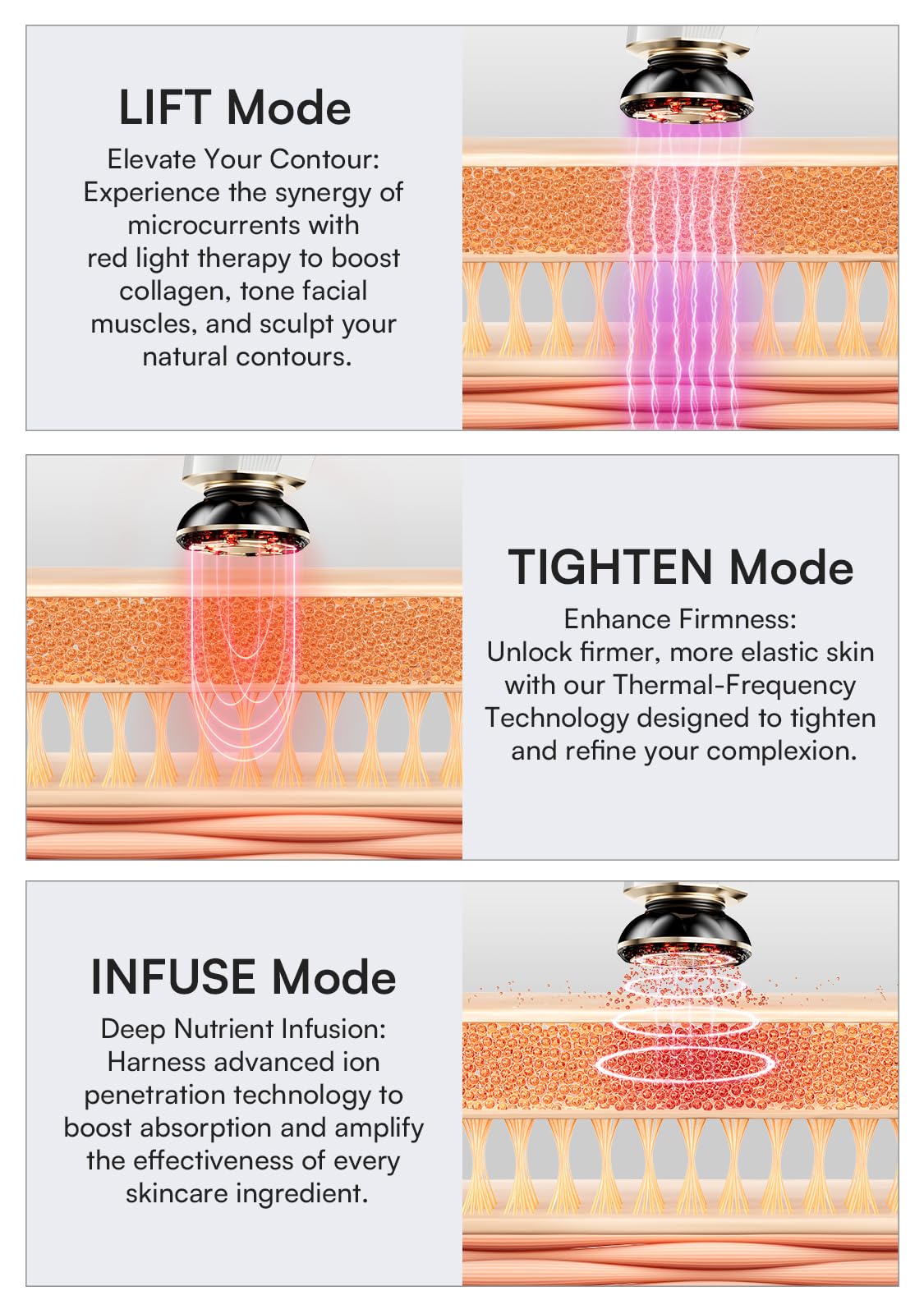 INIA 3-in-1 Red Light Therapy for Face and Neck Facial Massager True Beauty Glow Device, Lifting & Firming Skincare Tool