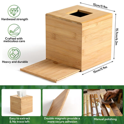 4-Pack Natural Bamboo Tissue Box Covers | 5.9" Cube Storage for Home & Commercial Use | Multi-Scenario Decorative Holder for Kleenex, Napkins, and Paper Towels