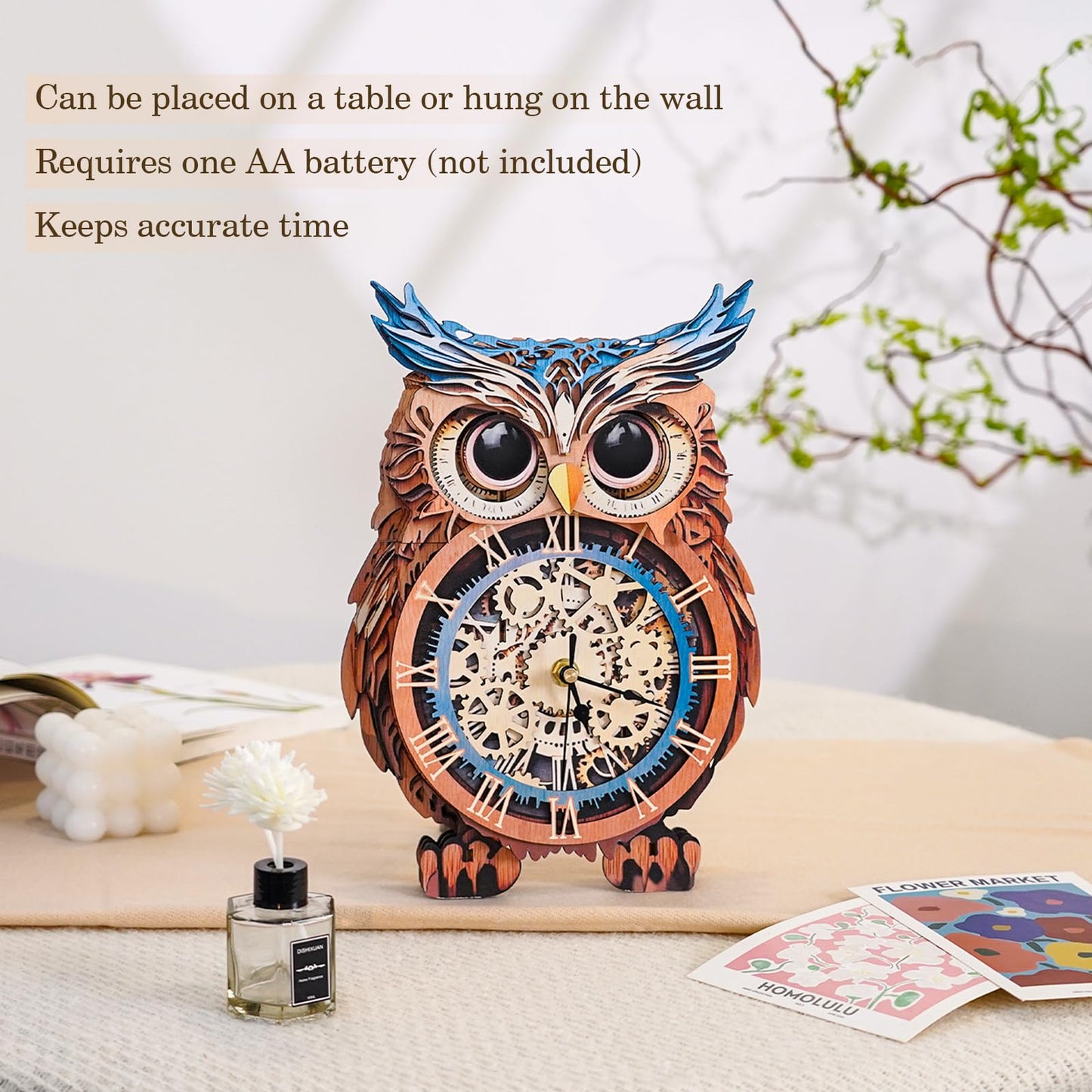 3D Wooden Puzzles for Adults Owl Clock - Model Building Kit ‌‌Clock Puzzle Creative Craft Gift Home Deco for DIY Enthusiasts, Brain Teaser Building Set Birthday Gifts