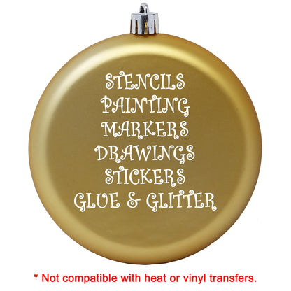 SLEETLY 4" 12pk Blank DIY Christmas Ornaments for Crafts to Personalize, Make Your Own Ornament for Kids and Adults, Drawing, Stickers, Plain Paintable Flat Disc to Decorate, Stencils, Matte Gold
