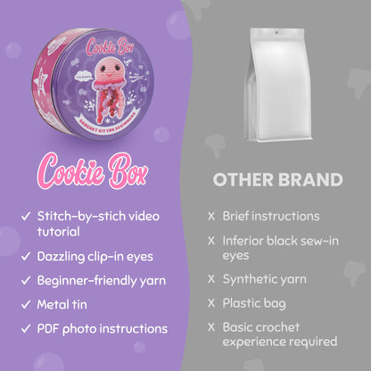Cookie Box Original Crochet Kit for Beginners – Gift Set to Make Jellyfish Jenny Amigurumi Plushie – Easy DIY Crochet & Knitting Starter Kit with Video and PDF Tutorials