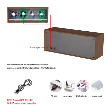 LALAHOO Watch Winder for Automatic Watches, Ultra Quiet Motor for 4 Watches with LED Lights, Automatic Watch Winder with 4 Rotation Modes