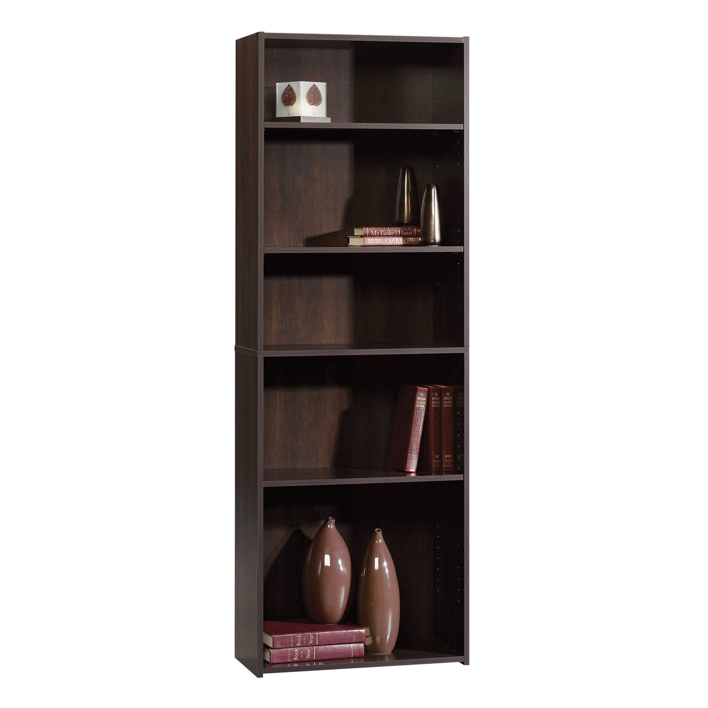 Sauder Beginnings 5-Shelf Bookcase, Bookshelf with Adjustable Storage Shelves, in Cinnamon Cherry finish