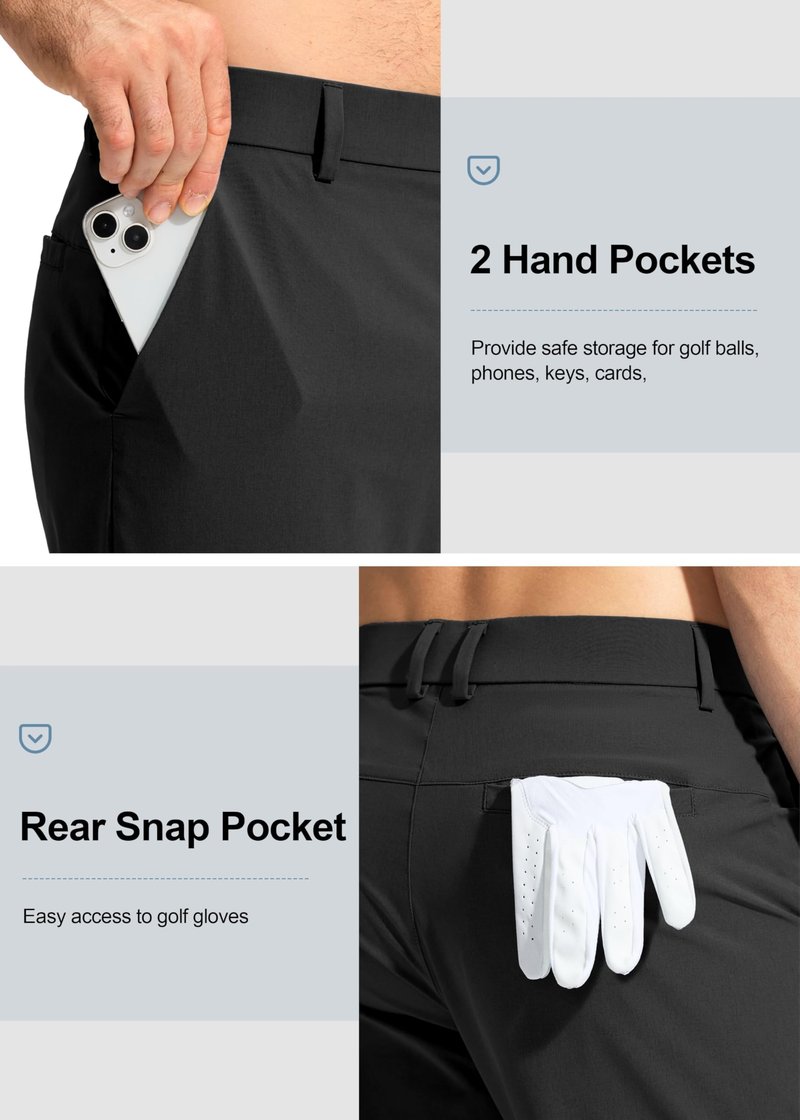 Pudolla Men's Golf Pants Mens Dress Slacks Pants Stretch Work Comfy Pants 32 Quick Dry Casual Trousers with Pockets(Black 36Wx32L)