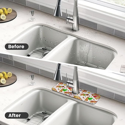 Christmas House Gingerbread Man Furits Kitchen Sink Splash Guard Faucet Mat 1