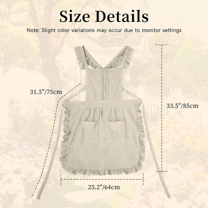 Vintage Ruffle Apron for Women with Pocket, Frilly Kitchen Cooking Waitress Maid Costume Skirt Style（Beige）