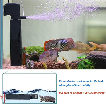 TARARIUM Aquarium Filter for 55-150 Gal. Tank Crystal 300GPH Biochemical Filtration Powerful Pump Submersible Internal Fish Tank Filters Large Tank Pond Clear Wavemaker Air Supply 4 in 1