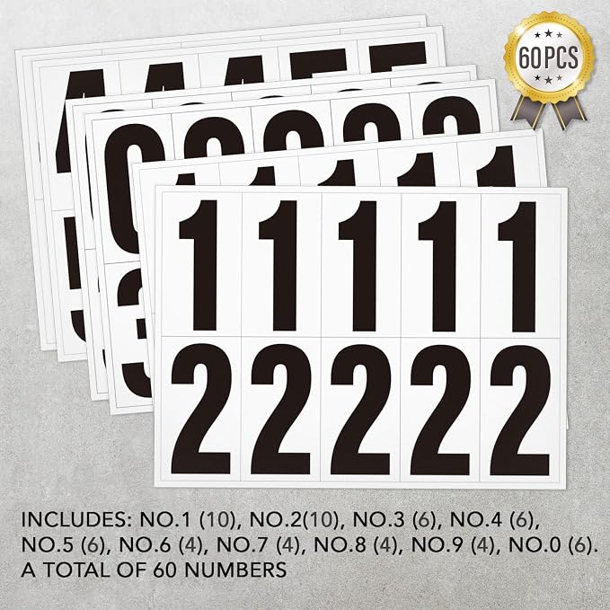 3 inch Self Adhesive Numbers for Mailbox, House Numbers, Reflective Mailbox Number, Trash Cans Number, for Outside, 60 PCS (Black/White)