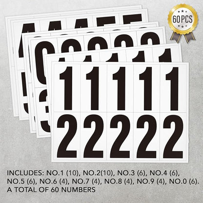 3 inch Self Adhesive Numbers for Mailbox, House Numbers, Reflective Mailbox Number, Trash Cans Number, for Outside, 60 PCS (Black/White)
