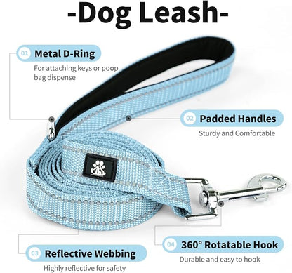 IVY&LANE Reflective Dog Collar and Leash Set,Adjustable Neoprene Padded Dog Collars for Puppy, Breathable Nylon Pet Collar for Small Medium Large Dogs (Small,Blue)