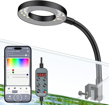 Pawfly Aquarium Light, 6 W Bluetooth Fish Tank Light, Full Spectrum Clip On Aquarium Lights for 1-5 Gallon Tanks, USB 24/7 LED Lights with Timer & Adjustable Brightness (Adapter Not Included)