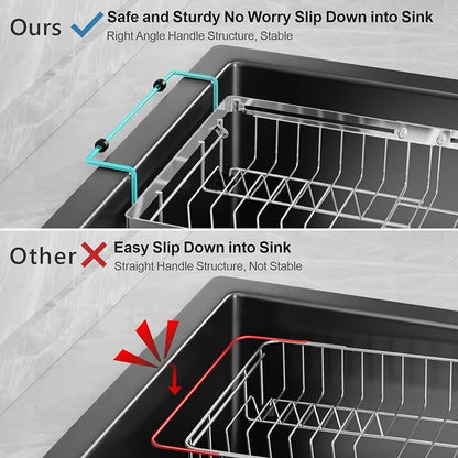 GSlife Over Sink Dish Drying Rack - Large Expandable Stainless Steel in Sink Dish Drainer with Square Corners, Rust Resistant with Lock Knob, Heavy Duty Fit for Modern Single & Double Sinks, Silver
