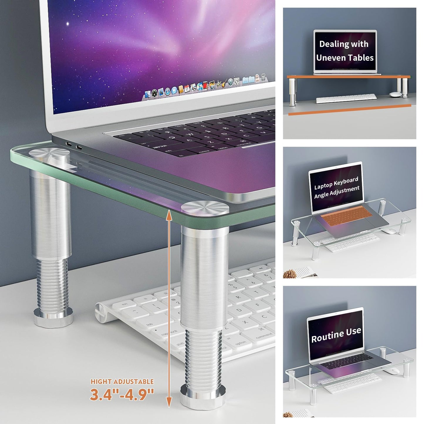 2 Pack Computer Monitor Riser with Height Adjustable Multi Media Desktop Stand for Flat Screen LCD LED TV, Laptop/Notebook/Xbox One,HD01T-201