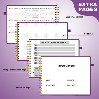 HAUTOCO Hardcover Bill Tracker Notebook Horizontal Monthly Bill Payment Organizer for Personal Budgeting Home Finance with 2 Storage Pocket Expense Checklist Tracking Planner 10.78 x 8'', Deep Purple