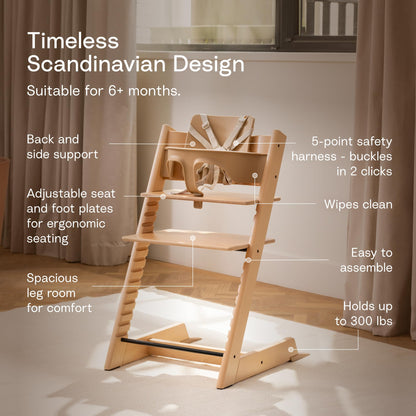 Stokke Tripp Trapp High Chair 2, Natural - Includes Chair + Baby Set with Removable Harness for Children 6-36 Months - Adjustable, Ergonomic & Easy to Clean