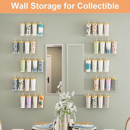 upsimples 16 Pack Acrylic Shelves for Wall Storage, 15" Floating Bookshelves for Kids, Display Shelf Organizer for Bathroom, Bedroom, Living Room, Kitchen, Room Decor, Clear