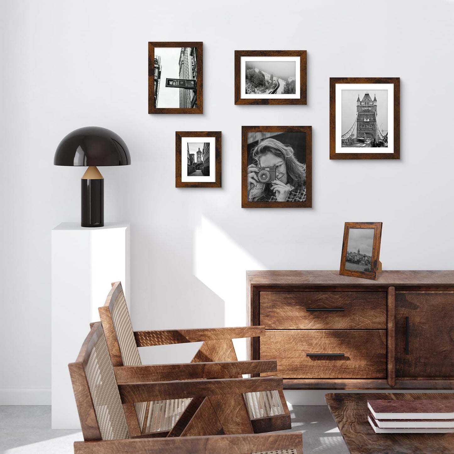 iRahmen 10x12 Picture Frame with Mat 8x10 - High Definition Real Glass Wooden Photo Frames for Tabletop Display and Wall Mounting (Dark Brown, Set of 4)