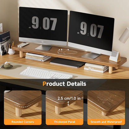Dual Monitor Stand Riser, 39 Inch Extra Long Wooden Desktop Monitor Riser with Storage for 2 Monitors Ultra Strong Desk Shelf Organizer Riser Ergonomic for 2 Screens/Laptop/PC/TV/Printer (Walut brown, 39inches)