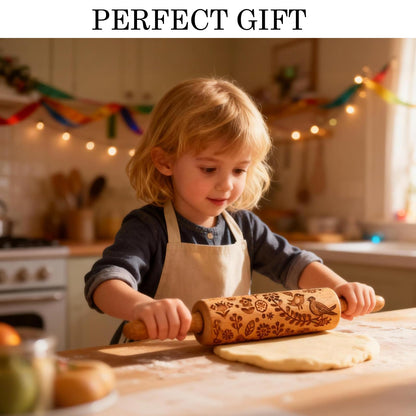 Deep Engraved Bird & Flower Rolling Pin – Embossed Cookie, Clay & Dough DIY Tool, Handcrafted Texture Roller for Baking & Crafts