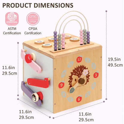 Pillowhale Wooden Activity Cube, Baby Montessori Toys for 1 Year Old