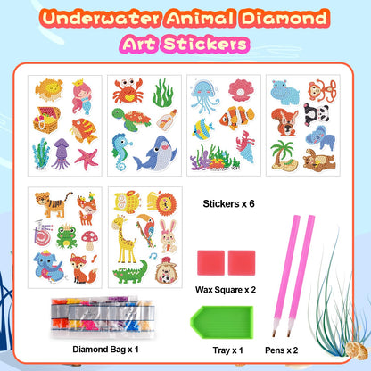 Labeol Diamond Art Kits for Kids Boys and Girls Ages 6-8-10-12 Easy to DIY Creative Diamond Art Sticker Craft by Numbers Kits for Kids and Adult Beginners (Jungle Animals)