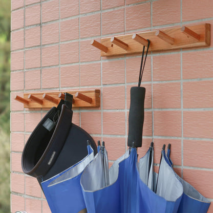 Cobnap Natural Teak Wall-Mounted Coat Rack (Set of 2, 16'' Hole to Hole) - Farmhouse Entryway Hooks with 5 Wooden Hooks Each, Rustic for Bathroom, Mudroom 2P