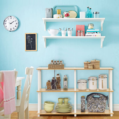 Furinno TURN-N-TUBE Storage Shelves, 3-Tier 47.4 Wide Book Shelf, Corner Shelf, Toolless Open Shelves, for Organization and Storage, Living Room, Garage, Home Office, Beech
