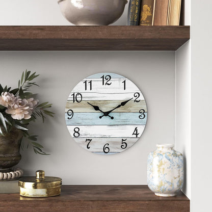 CHYLIN Wall Clock 14 Inch Bathroom Clock, Rustic Wall Clocks Battery Operated, Silent Non Ticking Wooden Coastal Beach Clock for Kitchen, Living Room, Bedroom, Office (White)