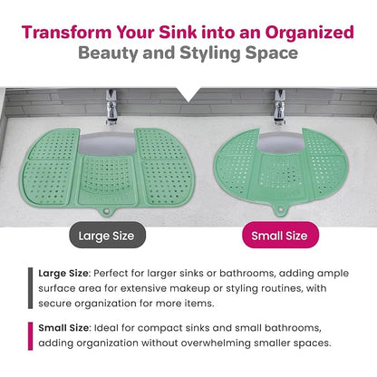 Sink Topper Bathroom Counter Cover & Storage Saver, Foldable Silicone Mat for Hot Tools, Hair Styling & Makeup, Beauty Brush Cleaning Mat, RV Camper Sink Cover & for Small Spaces (Large Green)