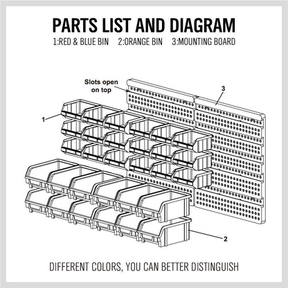 SEDY 30-Bin Wall-Mounted Storage Rack System - Heavy-Duty Garage Tool Organizer for Screws, Nuts, Bolts, Nails, Beads, and Small Hardware Parts - Easy Installation and Customizable