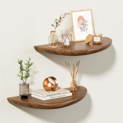 Sueuapp Solid Walnut Floating Shelves for Wall 15.7 Inch Set of 2, Live Edge Wall Mounted Shelf,Rustic Farmhouse Wooden Floating Shelf,Wood Wall Shelves for Bathroom Living Room,Bedroom,Kitchen
