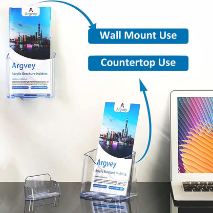 Argvey Acrylic Brochure Holder 4x9 Inch, Clear Pamphlet Holder Display Stand for Trifold 4 Inch Flyers, Booklets, Table Signs, Plastic Rack Card Holder for Office, Home, Store, 6 Pack