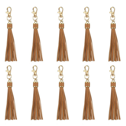uxcell 10pcs PU Leather Tassels, 6 Inch Keychain Tassel Charm with Lobster Swivel for Jewelry Making, Handbag, DIY Crafts, (Grey Coffee)