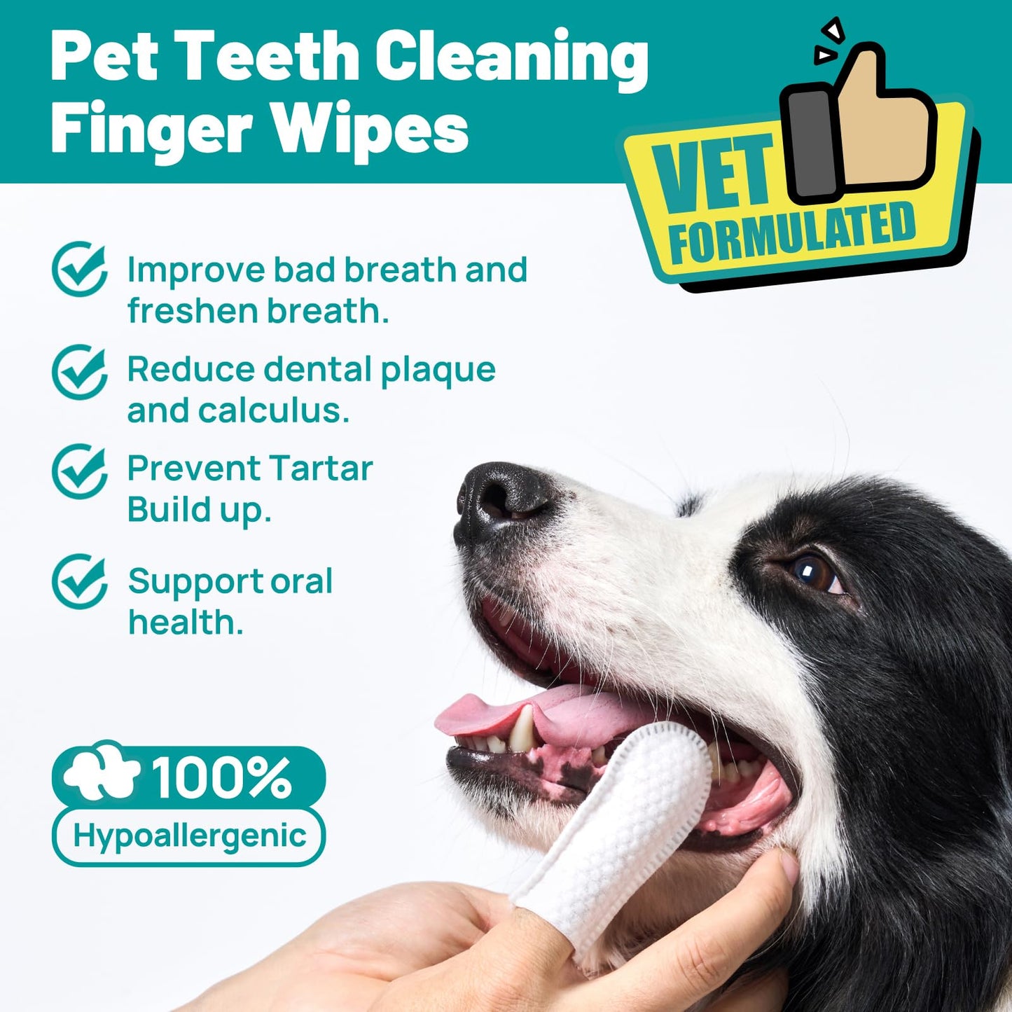 SmileDenX Teeth Cleaning Wipes for Dogs & Cats, Dog Finger Toothbrush Wipes, Dog Dental Care Finger Wipes, Dog Tooth Brushing Kit, Remove Plaque & Tartar Buildup, Fresh Breath (50 PCS, Unscented)