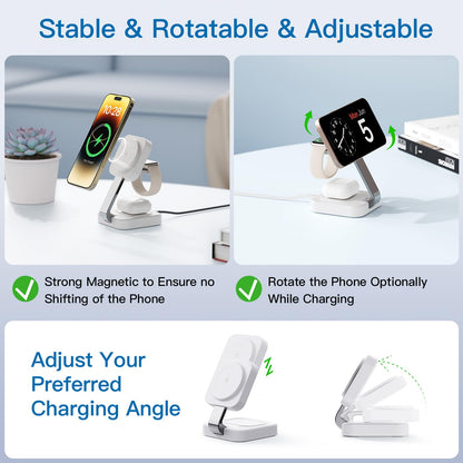 RYND 2026 Traveling Wireless Mag-Safe Fast Charging Station,Magnetic 3 in 1 Charger with iPhone 17 16 15 14 13 12 Pro Max Plus,Apple Watch Series & Air pods 4 3 2 Pro-Gifts for Wife & Husband(White)