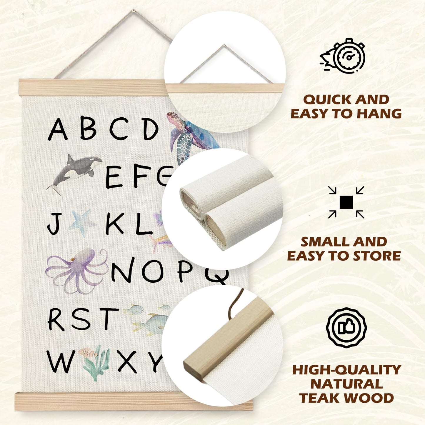 Supwhd Ocean Nursery Decor, Alphabet Numbers Ocean Animals Poster Hanger Frame, Sea Animals ABC 123 Educational Wall Decor for Nursery Kids Room Playroom Classroom Homeschool, 16x24 Set of 2