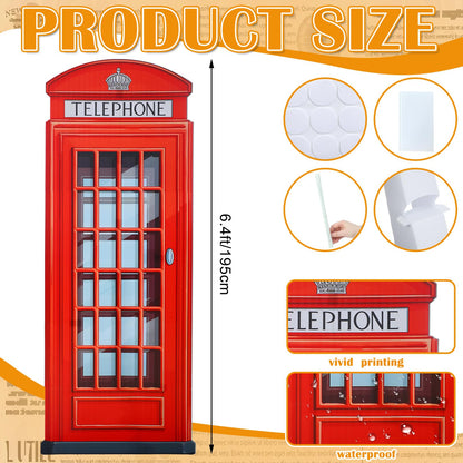Beeveer 6.4 ft Telephone Booth Cardboard Stand up Life Size British London Theme Party Decoration English Stand-up Prop for Birthday Britain Theme Party Event Decor