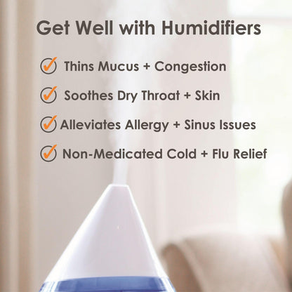 Crane Top Fill Mini Humidifier for Bedroom and Nursery 3-In-1 Essential Oil Diffuser Sleep Light 0.5 Gallon Baby Humidifier